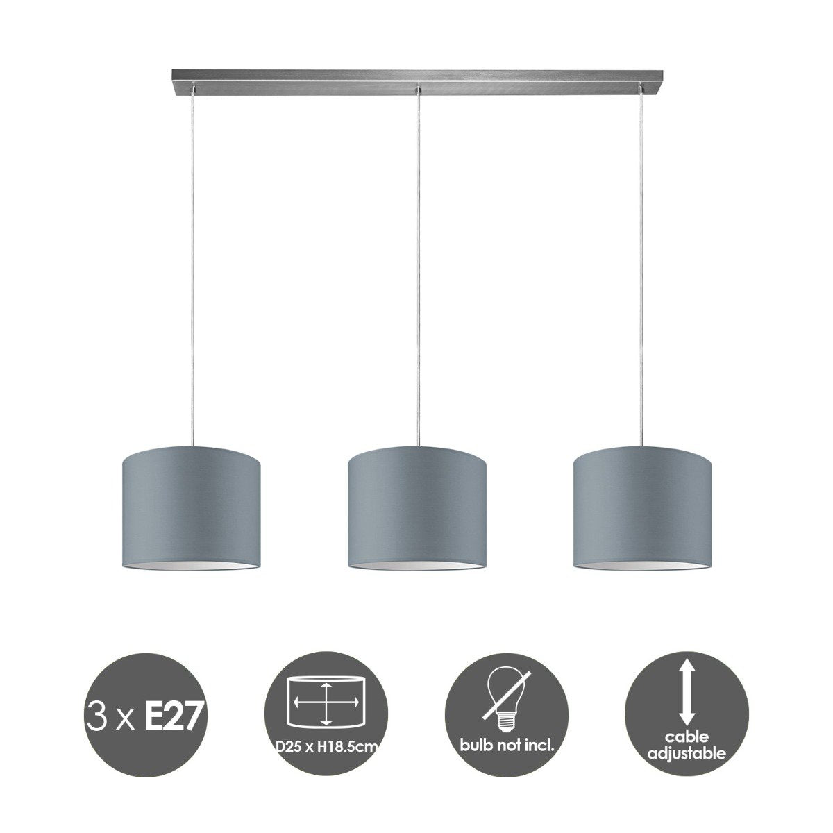 Home Sweet Home hanglamp Beam 3L, E27, grijs Lampenkap, 25cm