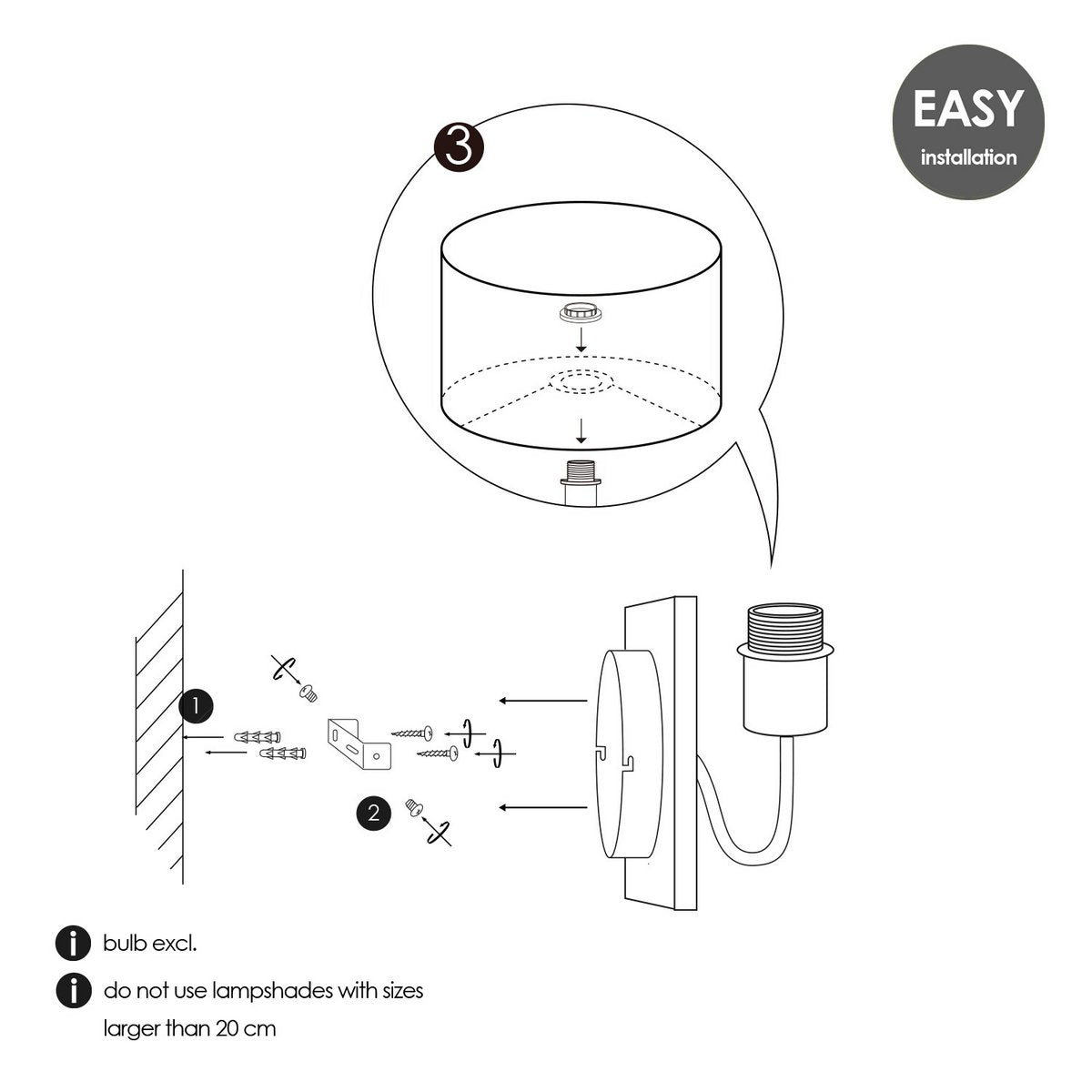Home Sweet Home Wandlamp - Drift E27 Lampenkap zwart 16cm