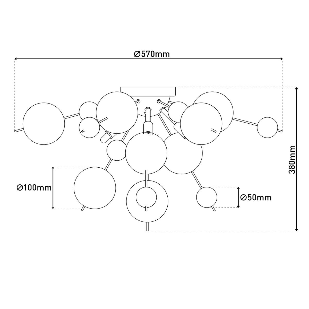 Plafondlicht "explosie" metaal en glas, G9 -versies, plafondlamp voor eetkamer, woonkamer, gang of kantoor, Ø57 cm