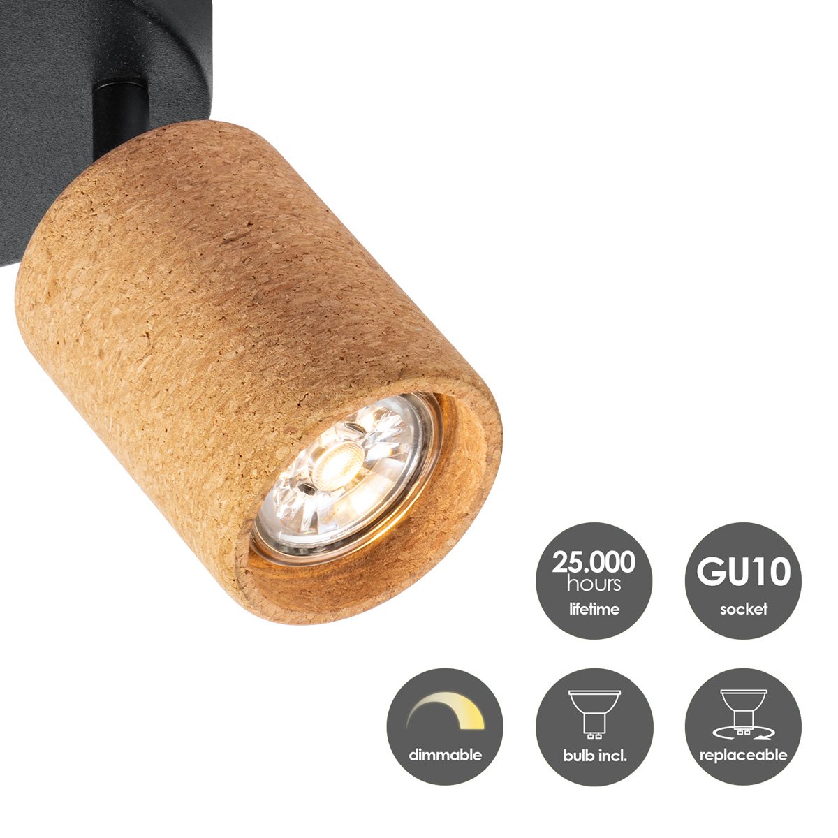 Home Sweet Home LED Opbouwspot Kurk 3 - dimbaar - Rond - zwart