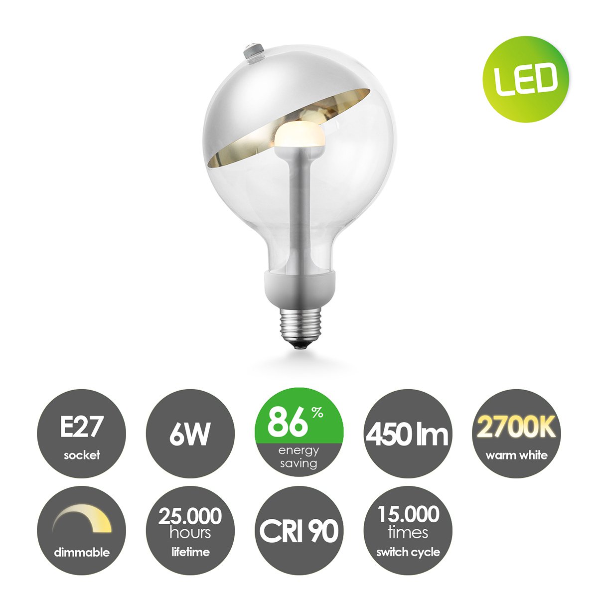 Home Sweet Home dimbare LED lamp Sphere zilver G120 E27 5W 400Lm