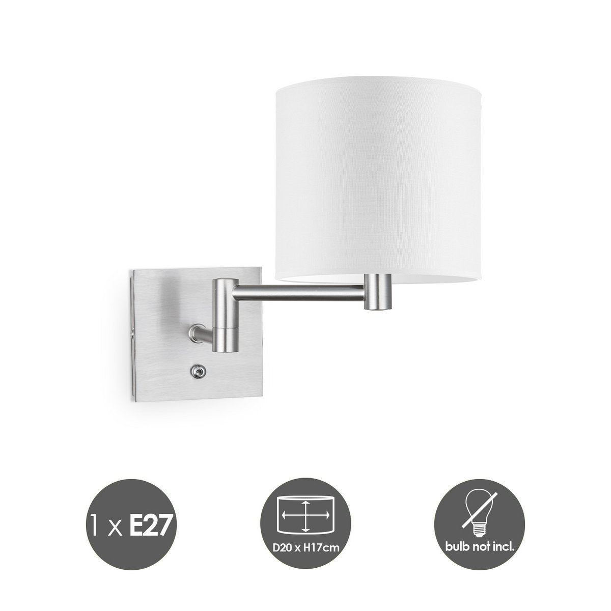 Home Sweet Home Wandlamp - Swing, E27, wit Lampenkap 20x17cm