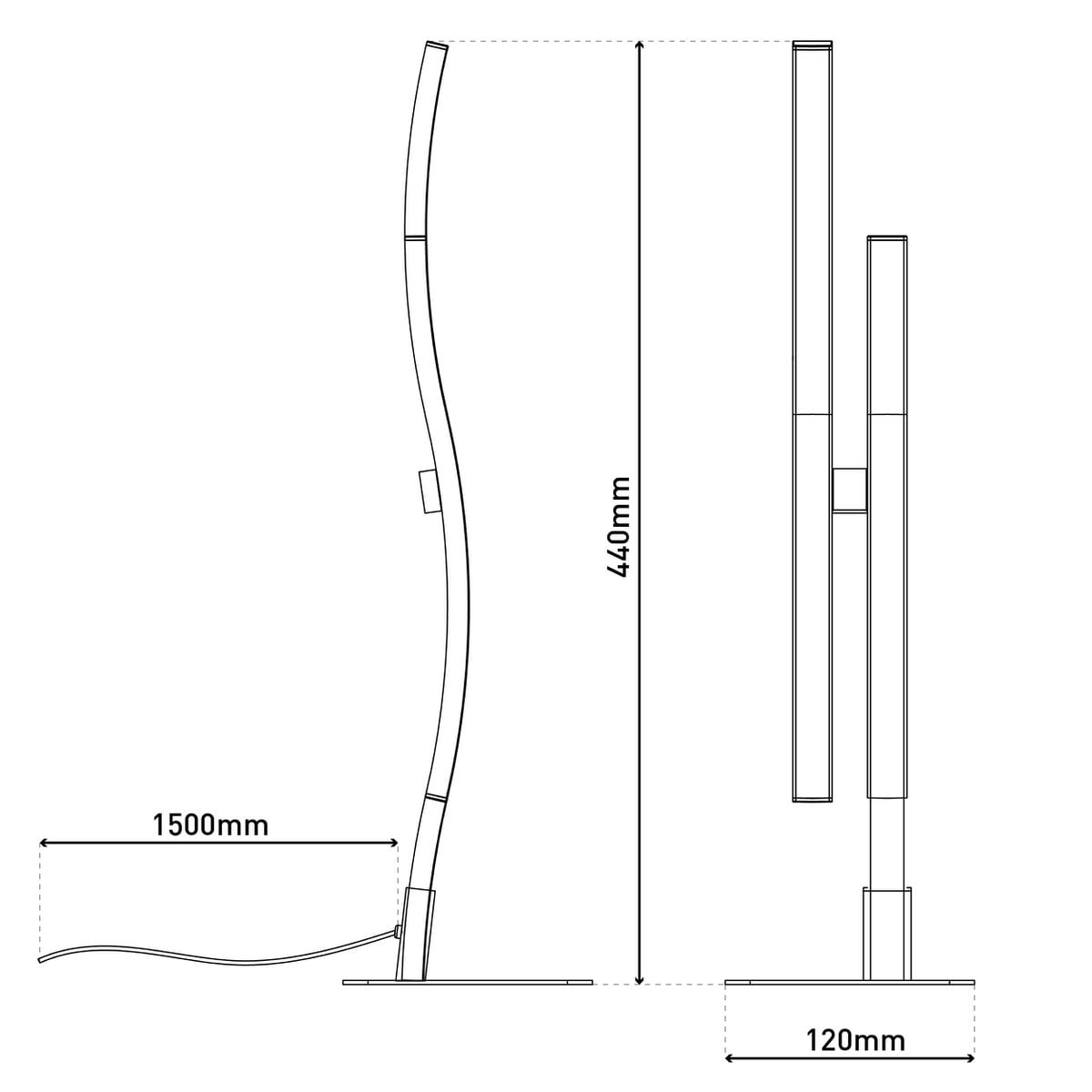 LED -tafellamp "Onda", tafellamp gemaakt van metaal en plastic in het zwart, met stevig ingebouwde LED's, verlichting voor woonkamer, kantoor of nachtkastje 44 cm hoog