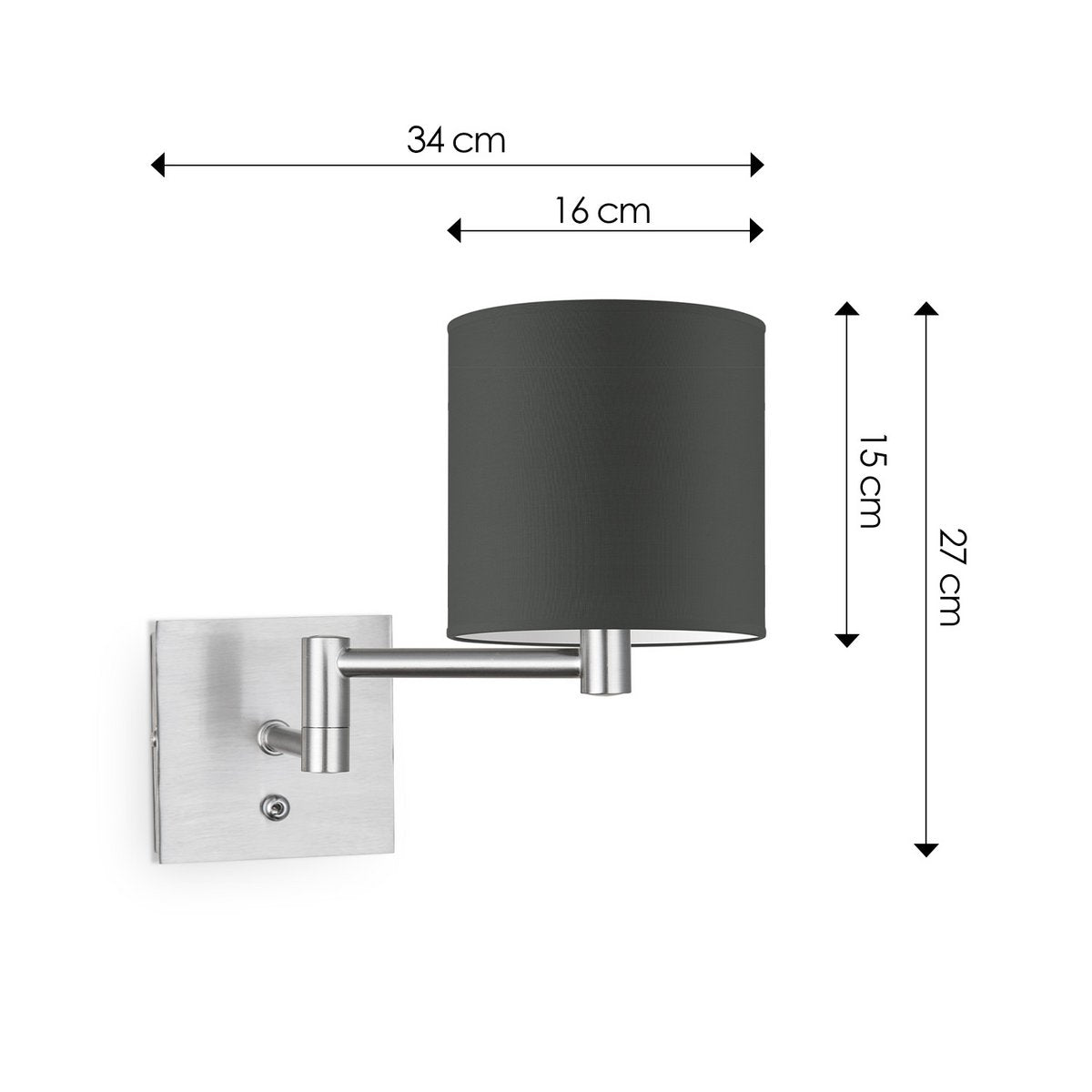 Home Sweet Home Wandlamp - Swing, E27, antraciet Lampenkap 16x15cm