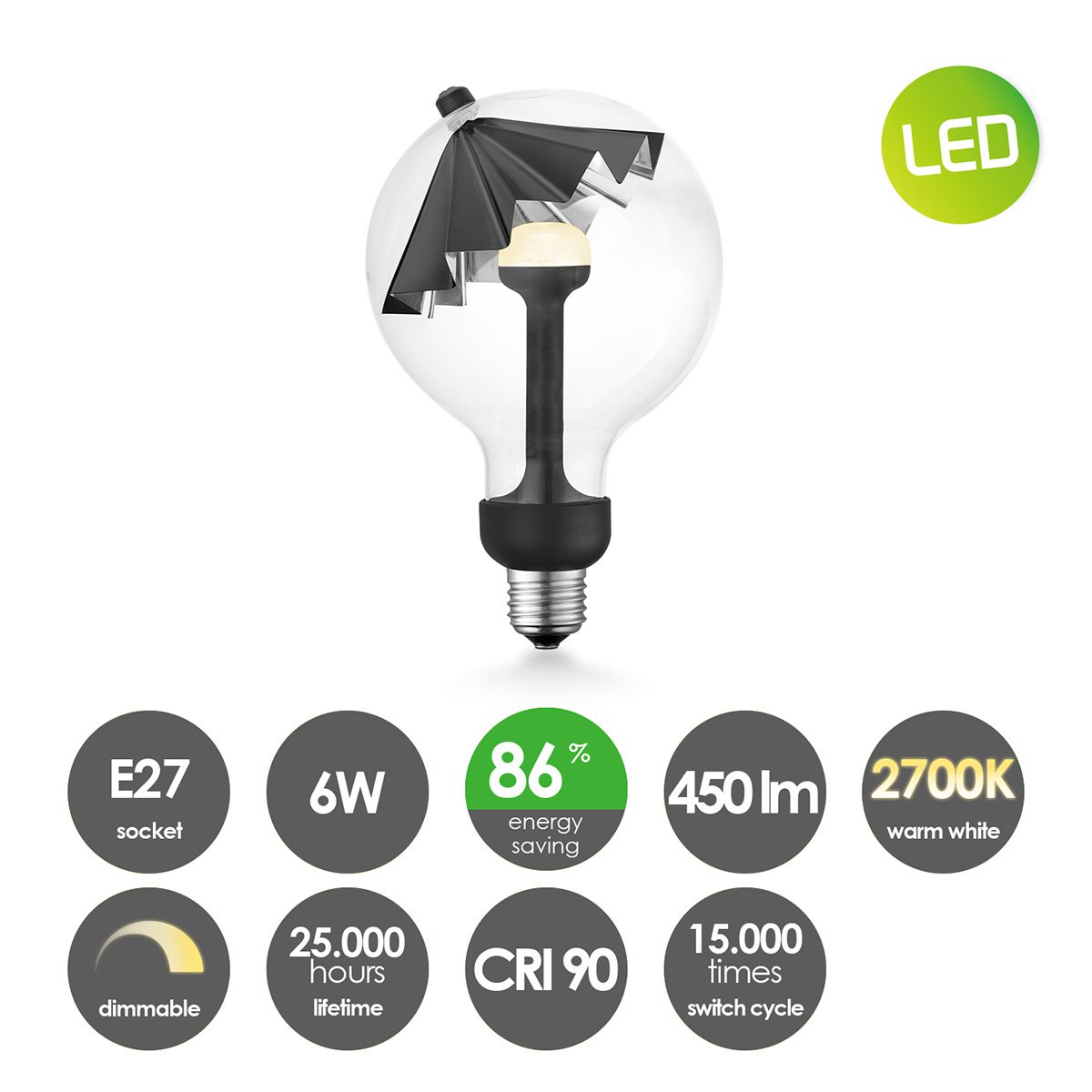 Home Sweet Home dimbare LED lamp Umbrella zwart-zilver E27 5W 400Lm