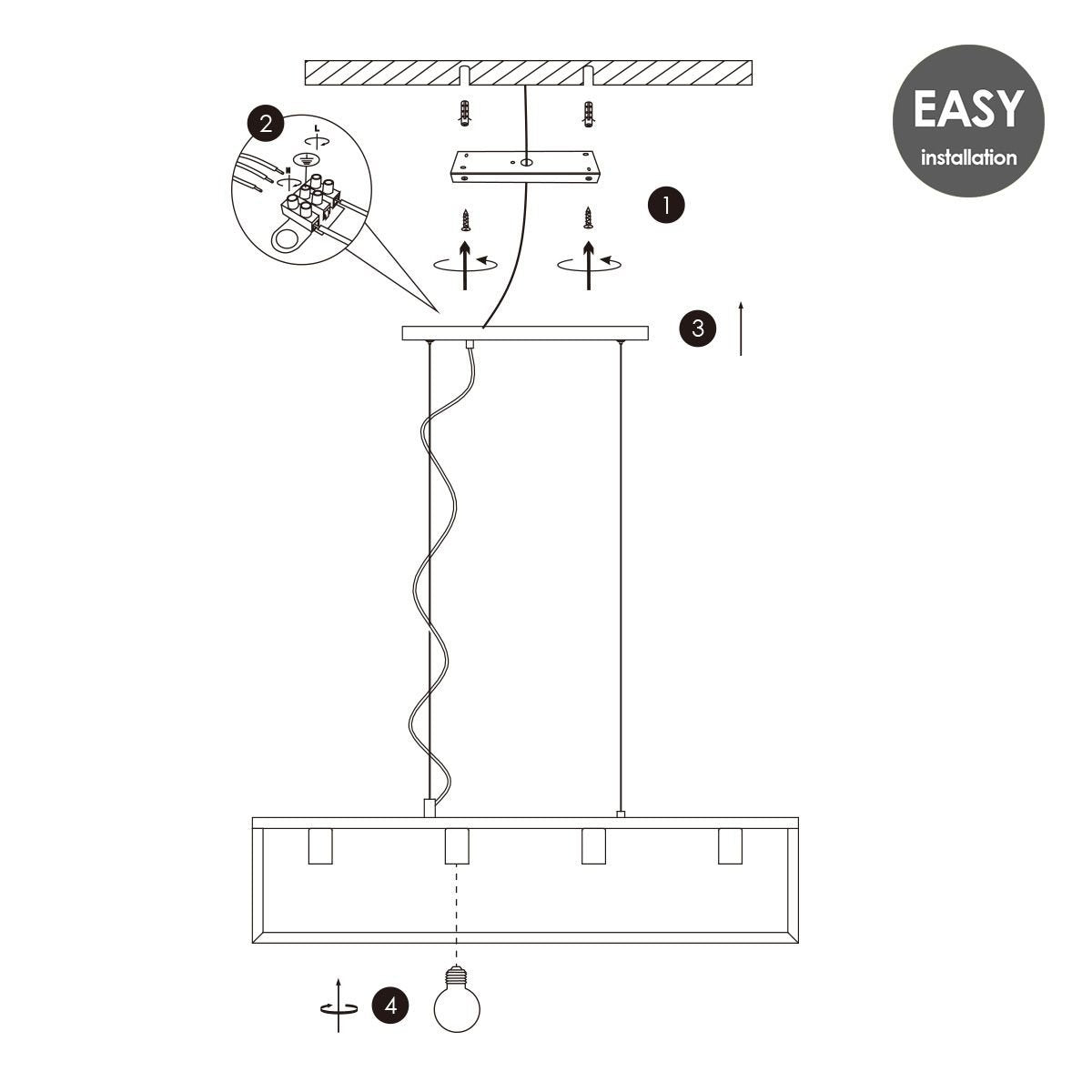 Home Sweet Home Hanglamp Fito 4 lichts - Zwart - 100x12x141cm