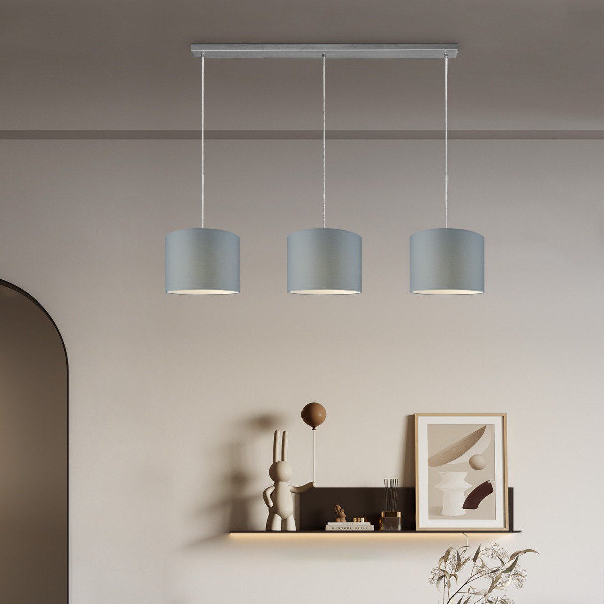 Home Sweet Home hanglamp Beam 3L, E27, grijs Lampenkap, 25cm