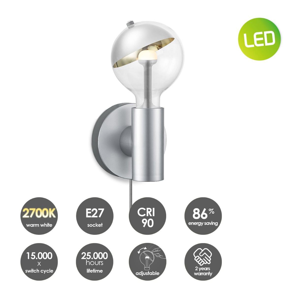 Home Sweet Home Wandlamp Move Me - Wally Sphere 5.5W 2700K zilver-goud