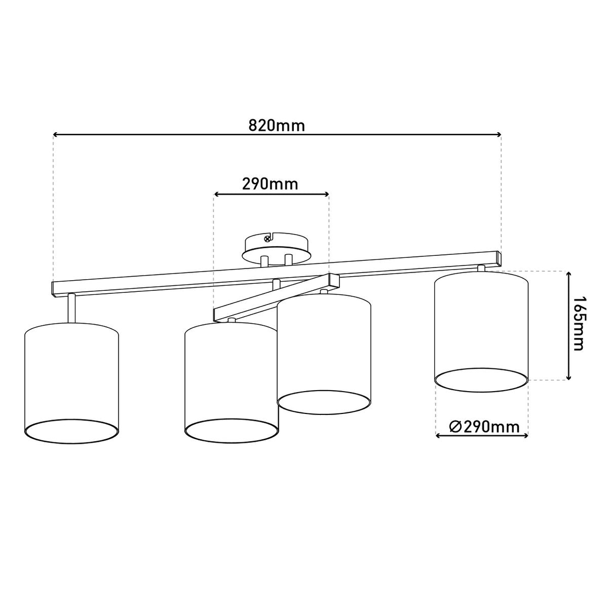 4 plafondlamp "tilde", klassieke metalen plafondlamp en textiel in grijs met E27 -aansluiting, 82 cm lang, de paraplu's zijn verstelbaar, ideaal voor woonkamer, eetkamer en slaapkamer