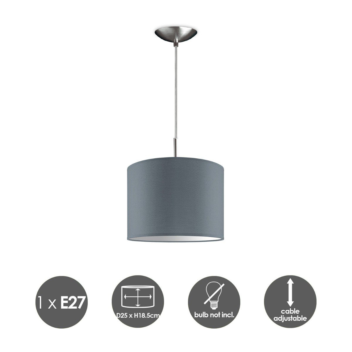 Home Sweet Home hanglamp Tube Deluxe, E27, grijs, 25cm