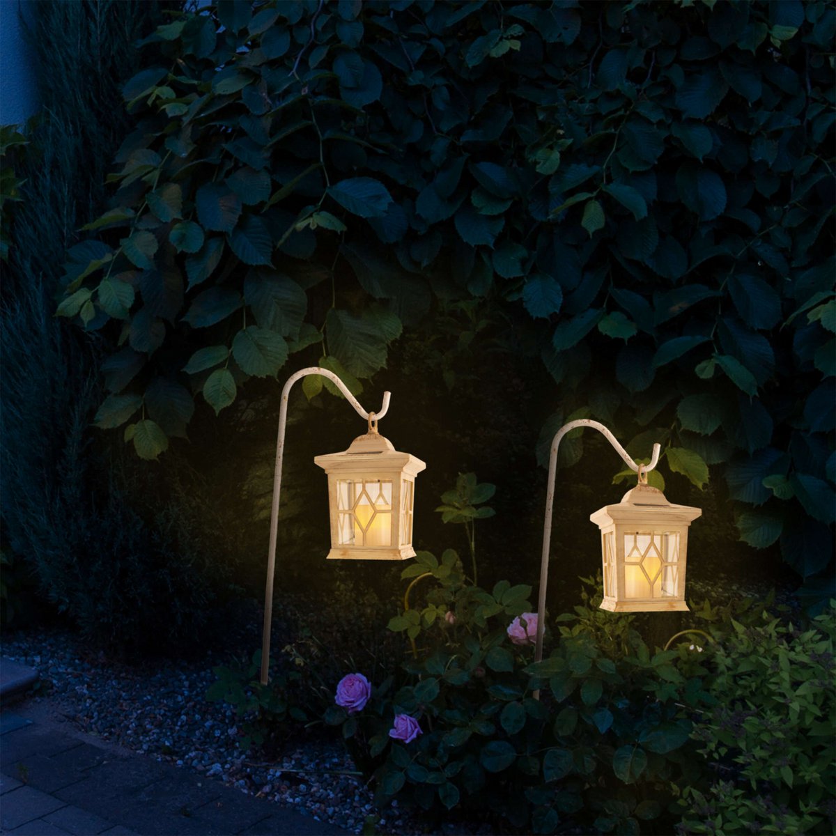 Set van 2 LED grondpennen voor buiten "Lantern" wit