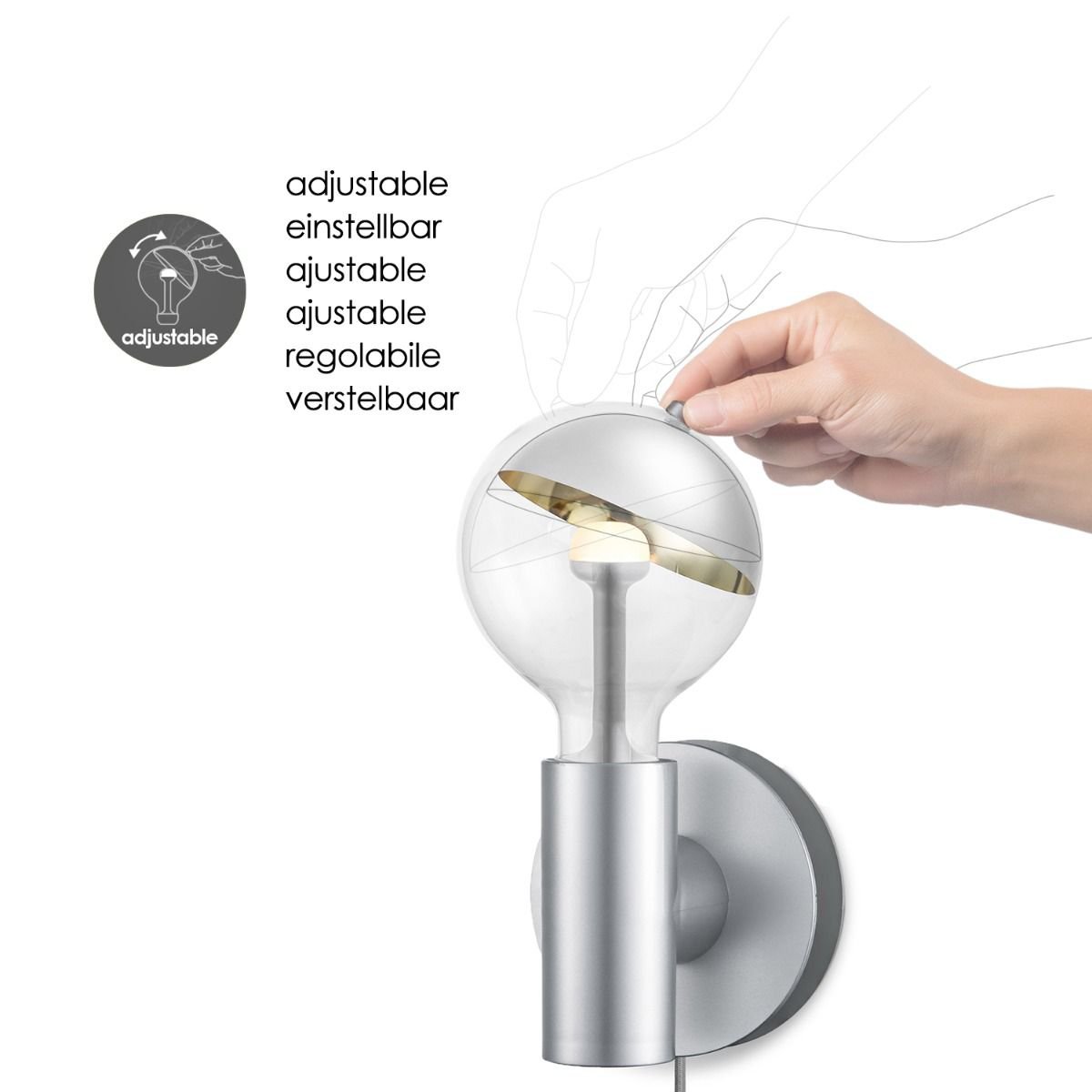 Home Sweet Home Wandlamp Move Me - Wally Sphere 5.5W 2700K zilver-goud