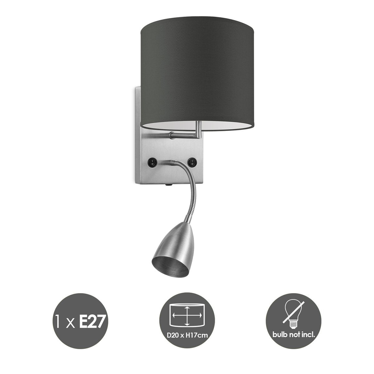 Home Sweet Home Wandlamp - Read, LED Leeslamp, E27, antraciet 20cm