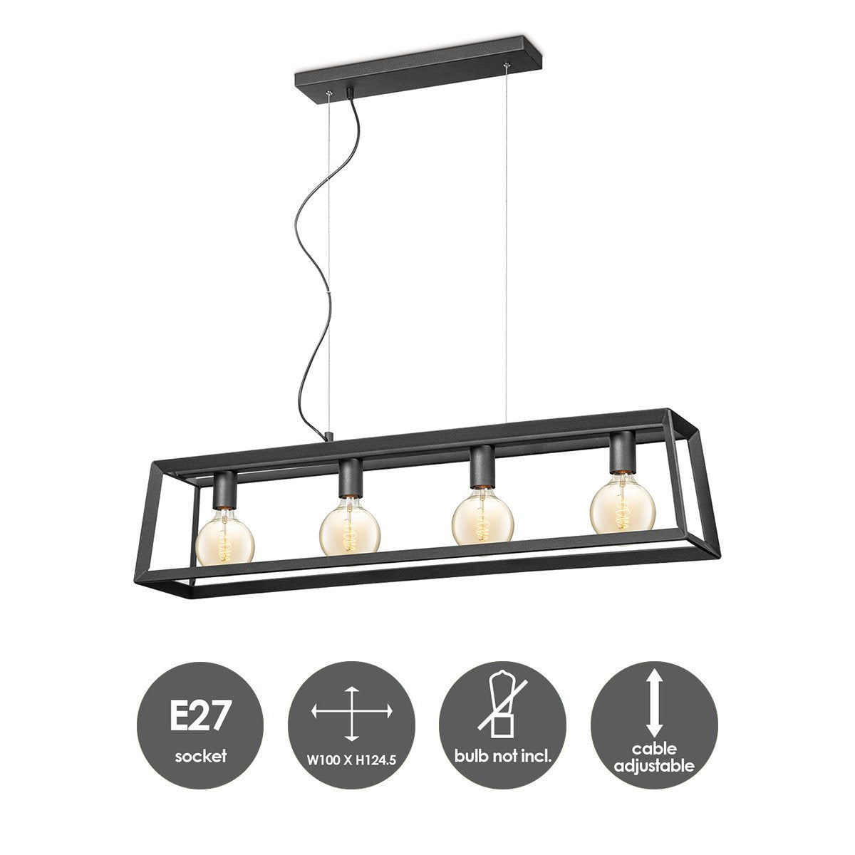 Home Sweet Home Hanglamp Dito 4 lichts - Zwart - 100x20x124cm