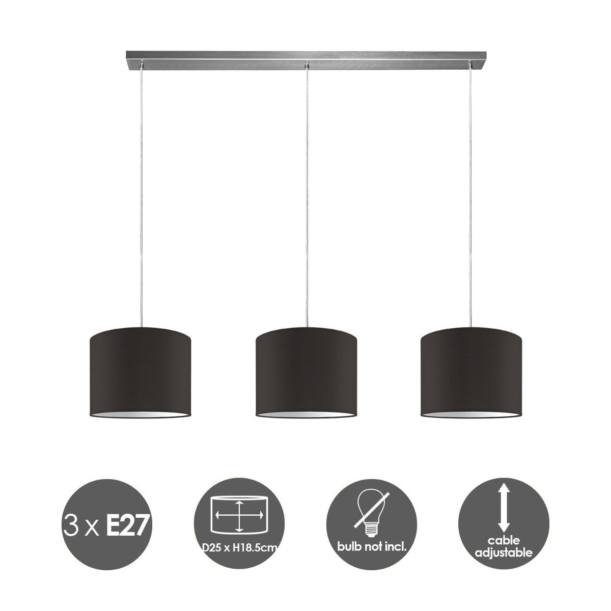 Home Sweet Home hanglamp Beam 3L, chocolade Lampenkap, 25cm
