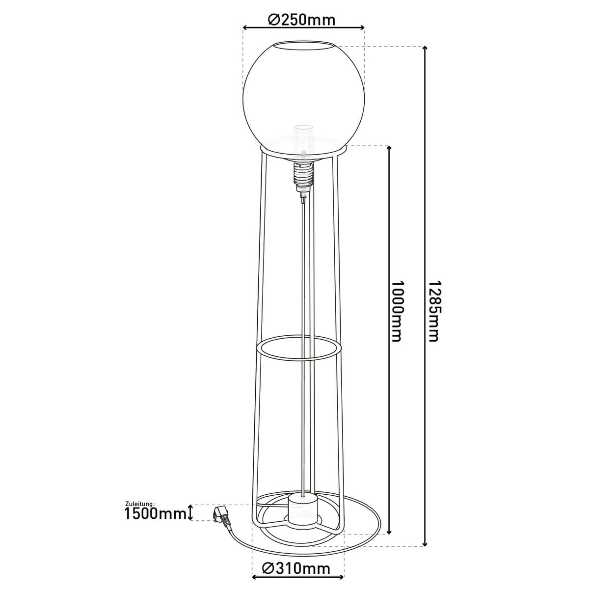 Stapellamp "stelo", moderne vloerlamp gemaakt van zwart metaal en rookglas, E27 -aansluiting, 128,5 cm hoog, voor eetkamer, woonkamer, gang of kantoor,