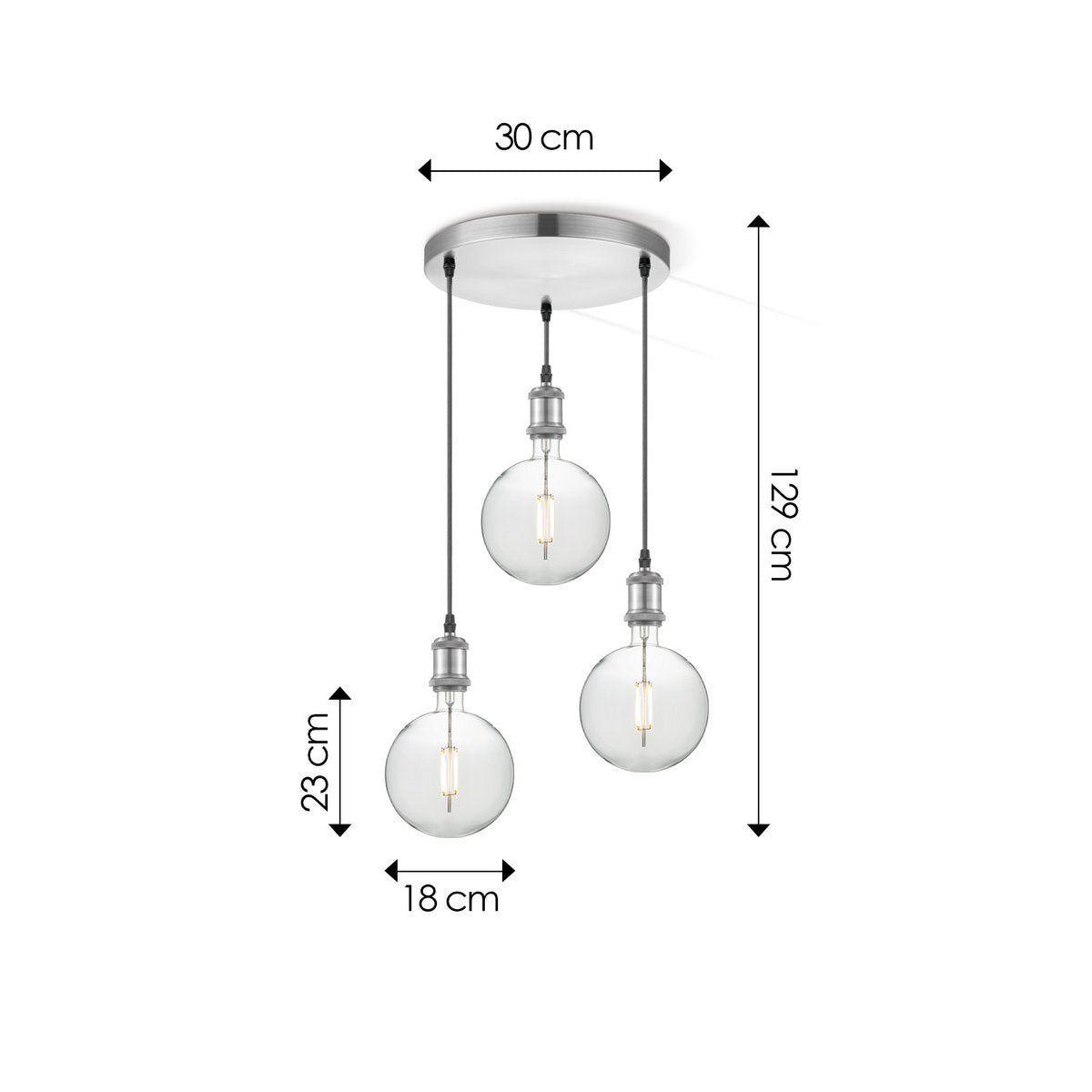 Home Sweet Home hanglamp chroom rond Globe 3L G125 dimbaar E27 helder