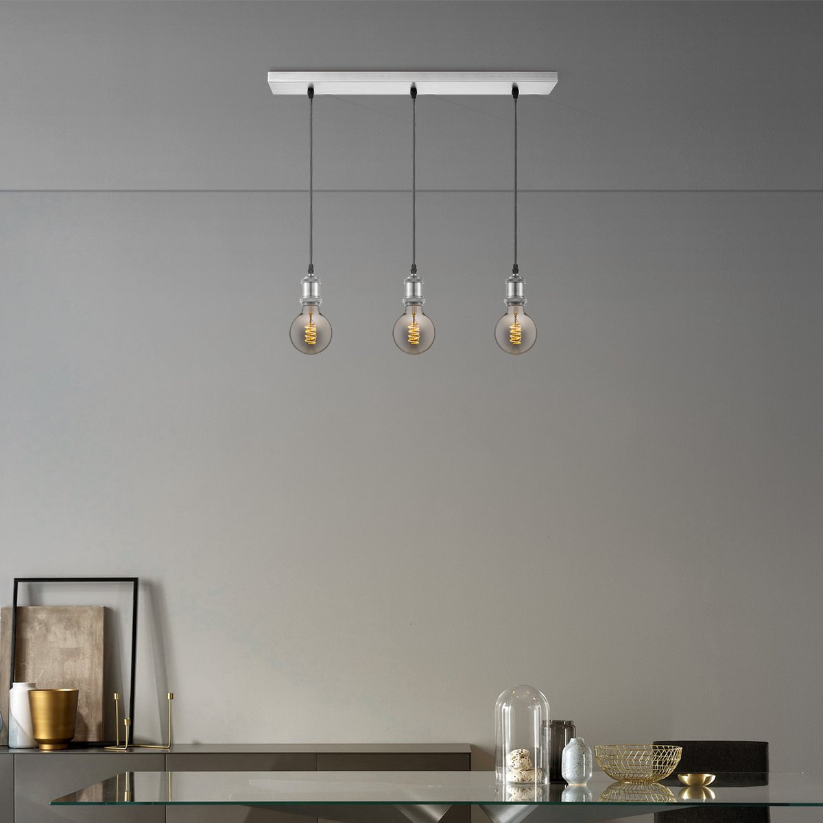 Home Sweet Home hanglamp chroom vintage LED 3L G125 dimbaar E27 rook