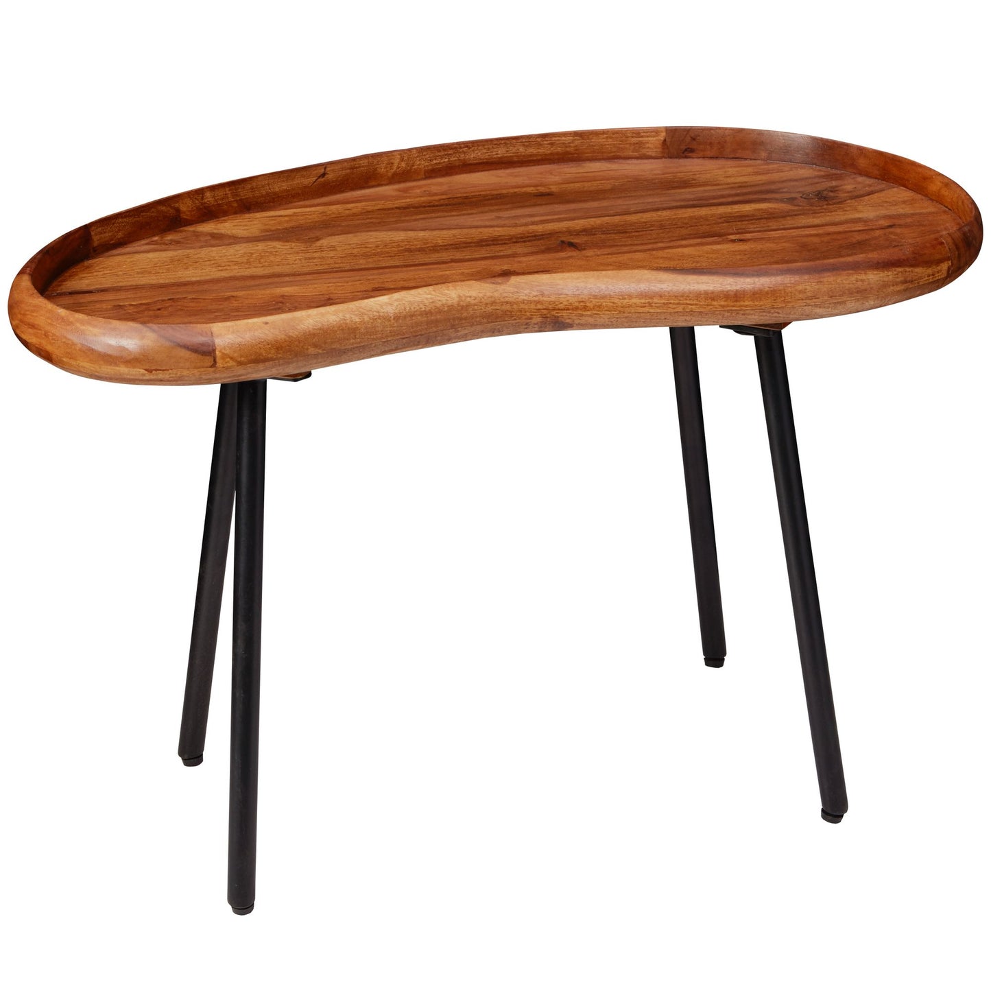 salontafel WL5.670 71x42x40 cm Sheesham massieve zitbank niervorm met metalen poten | Salontafel massief hout | Kleine niertafel echt hout | Stubentisch Holz | Bijzettafel Modern