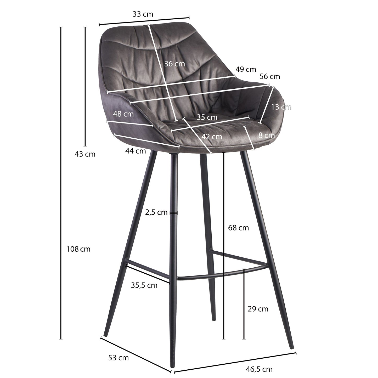 Barkruk/ Barstoel fluweel velvet (verschillende kleuren)