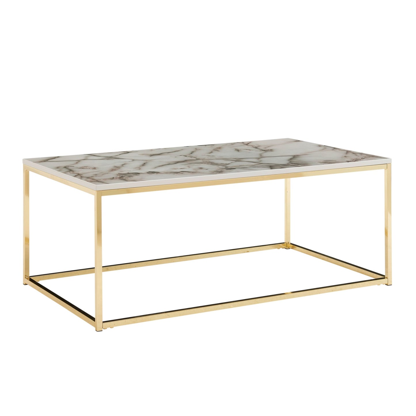 Koffietafel 100x60x40 cm met Marmer Look Wit / Goud Rechthoekige Salontafel