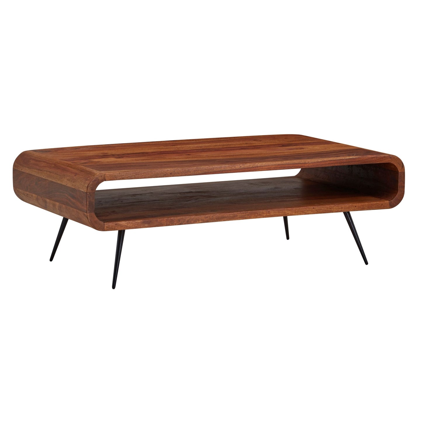Koffietafel Massief Sheesham-Hout en Metaal 90x55x30 cm Salontafel Bruin | Tafel Woonkamer Rechthoekig Moderne met Opbergruimte