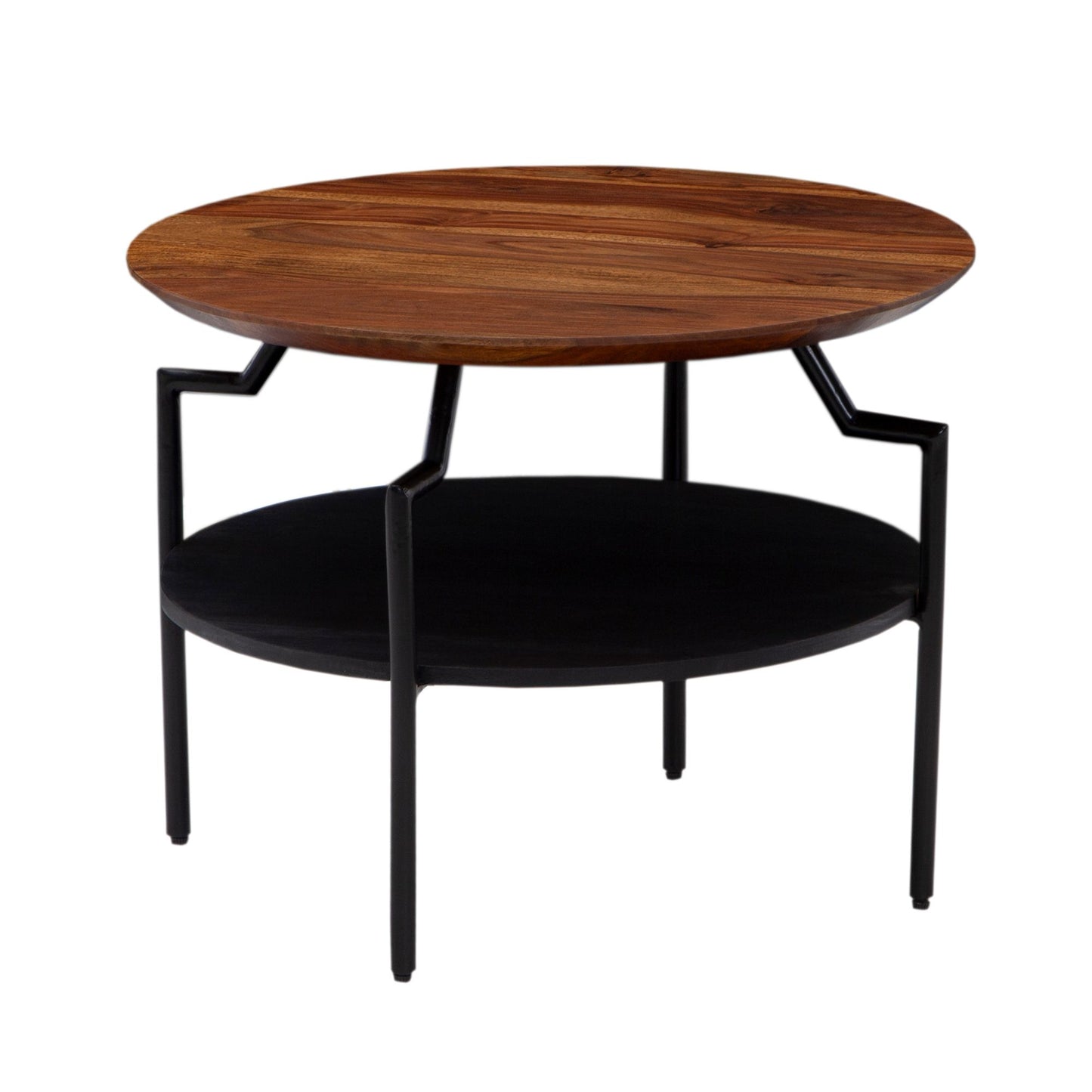 Koffietafel Massif Sheesham-Hout en Metaal 60x60x45 cm Salontafel | Tafel Woonkamer Rond met Opbergruimte