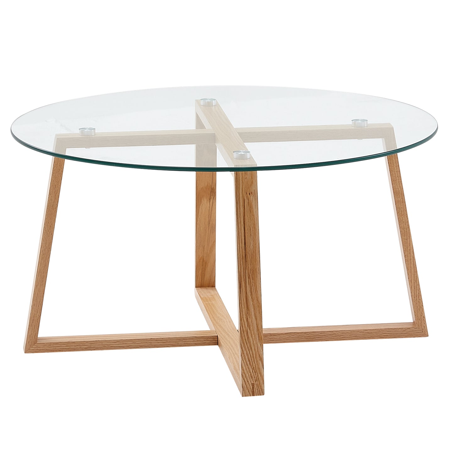 salontafel 78x78x41 cm massief eiken salontafel / rond glas | Design salontafel modern | Houten tafel, kamertafel, groot | Salontafel tafel woonkamer echt hout