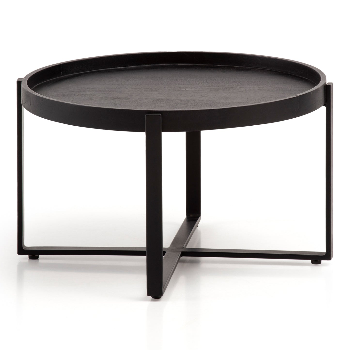 Coffee table 60x60x35 cm Mango Solid Wood / Metal Black Coffee table Round | Design living room table with raised edge | Industrial coffee table living room modern