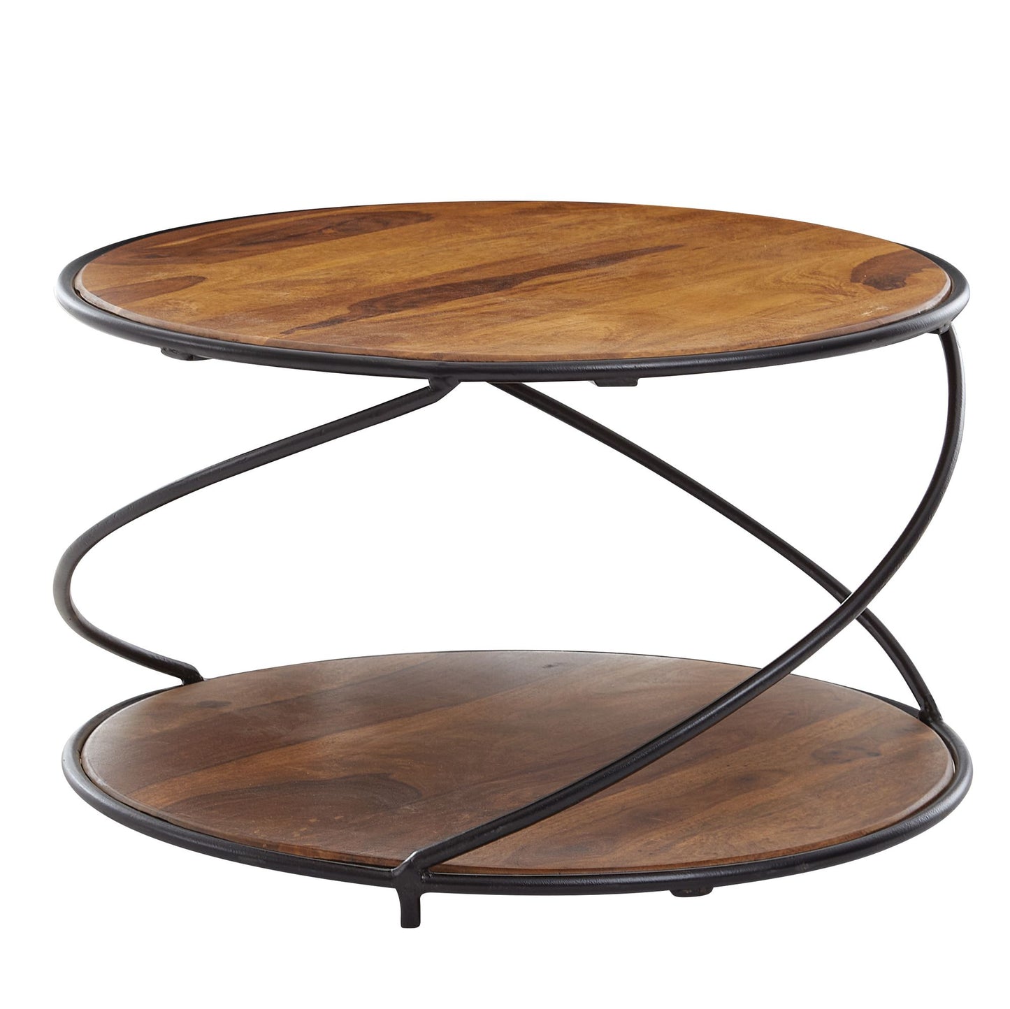 Salontafel 58x58x35 cm massief sheeshamhout / metalen salontafel rond | Design salontafel salontafel massief | Kleine tafel bijzettafel woonkamer modern met opbergruimte