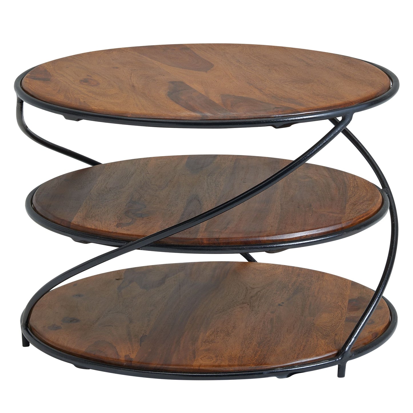Koffietafel Massief Sheesham-Hout en Metaal 58x58x40,5 cm Salontafel Bruin | Ronde Tafel Woonkamer Moderne met Opbergruimte | Kleine Bijzettafel Woonkamertafel