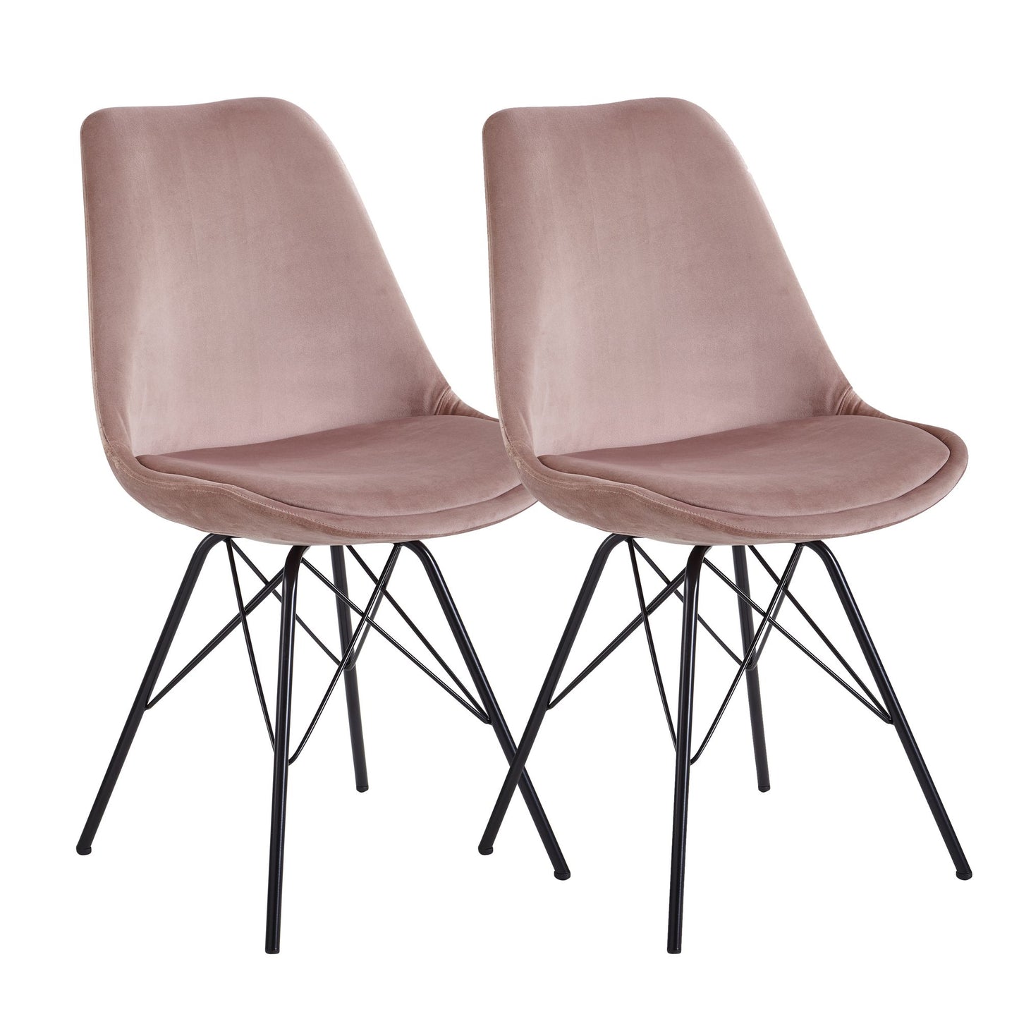 eetkamer set van 2 fluwelen roze keukenstoelen met zwarte poten | Schelpstoel Scandinavisch design