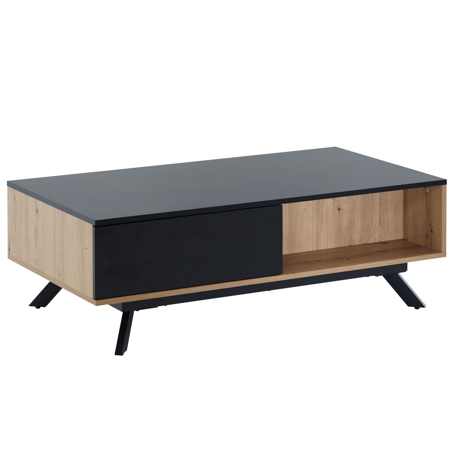 Salontafel Massief MDF Eiken Decor / Zwart 110x60x38 cm Salontafel | Tafel Woonkamer Rechthoekig met Opbergruimte | Woonkamertafel Industrieel met Lades | Grote Bijzettafel