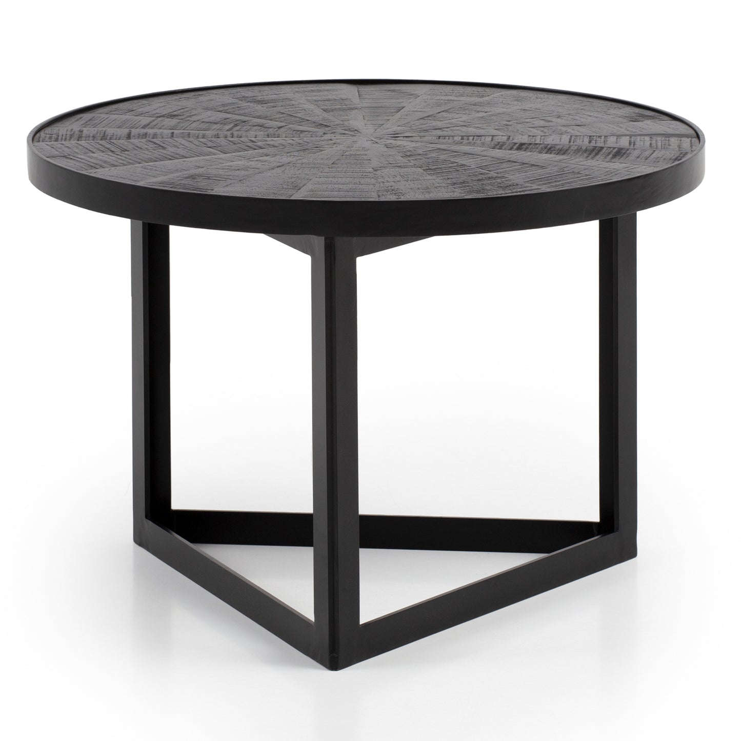 Salontafel 58x58x40 cm Mango Massief Hout / Metaal Zwart Salontafel Rond | Design woonkamertafel Industrieel | Salontafel woonkamer massief met houtpatroon