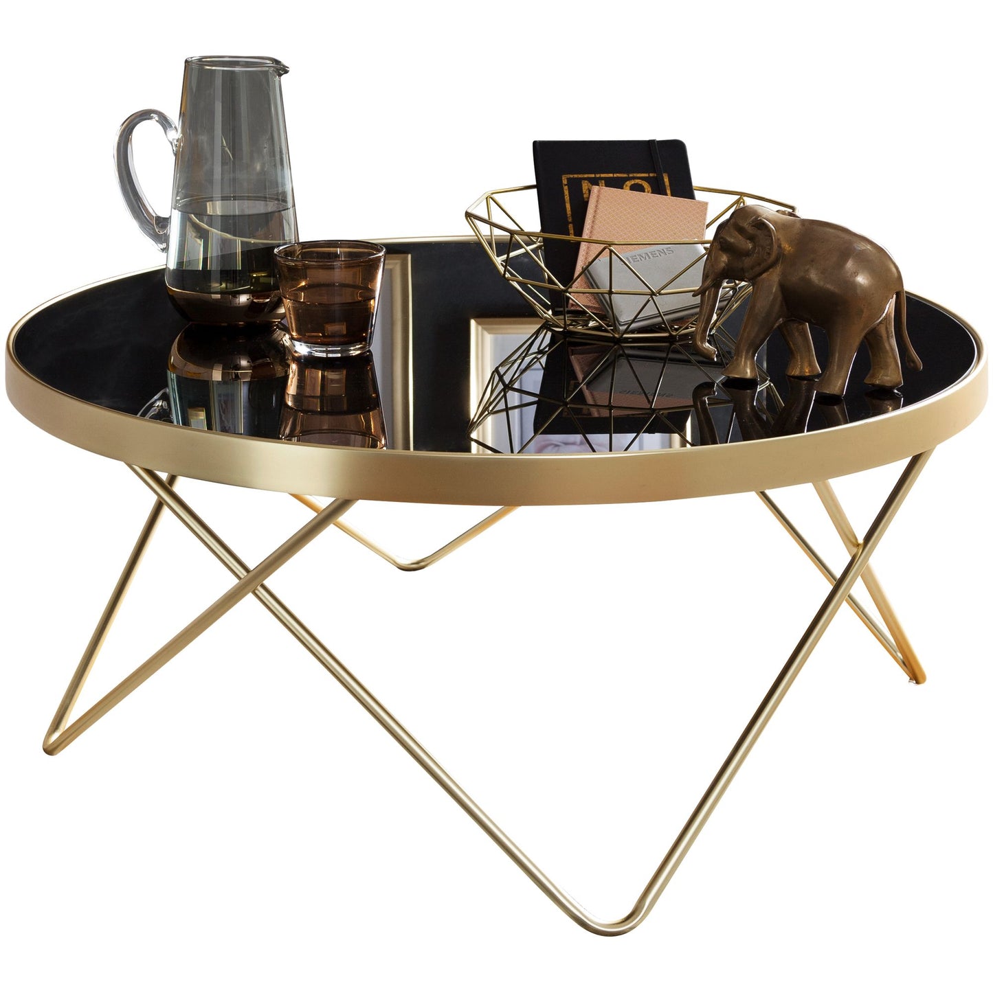 coffee table DANA Ø 82 cm black / matt gold side table metal / glass | Table with glass top | Modern storage table | Large coffee table | Glass table with metal frame