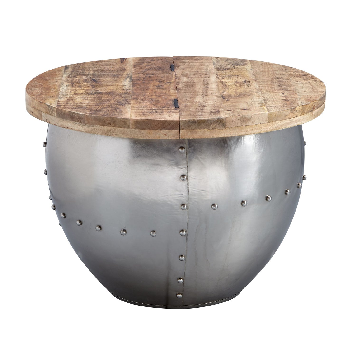 salontafel Mango massief hout / metaal 60x43x60 cm industriële stijl rond | Design salontafel met opbergruimte | Moderne salontafel salontafel zilver