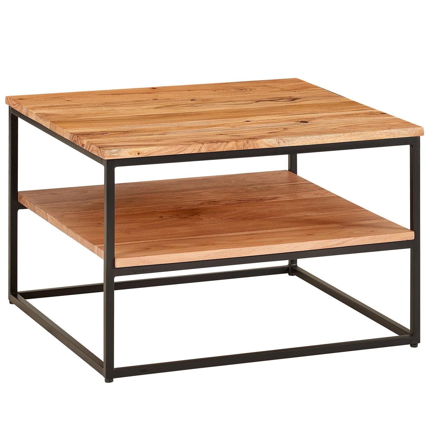 salontafel 60x60x41 cm massief houten metalen salontafel salontafel acacia | Industriële kamertafel met opbergruimte | Vierkante houten tafel, stevige salontafel