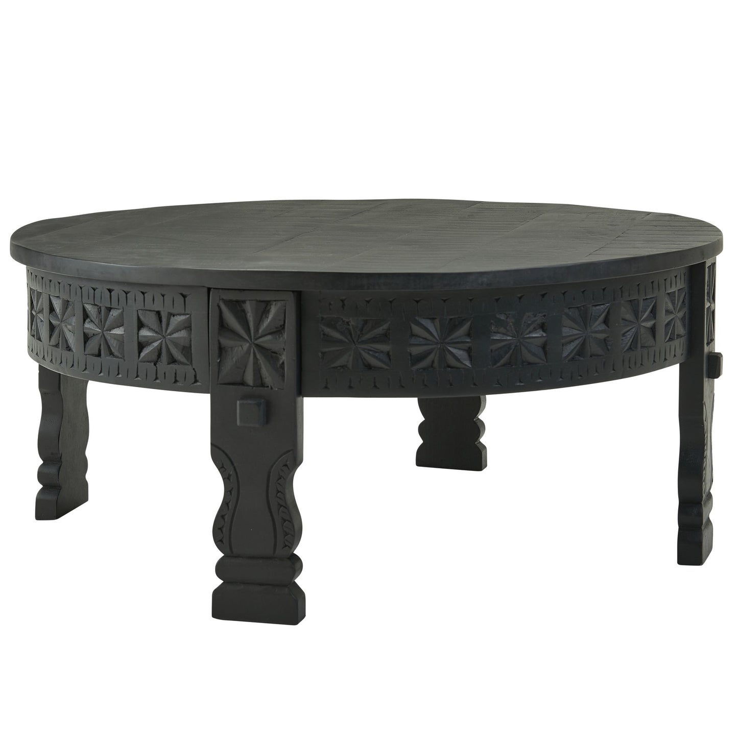 Design salontafel 80x36x80 cm Mango massief houten salontafel rond zwart