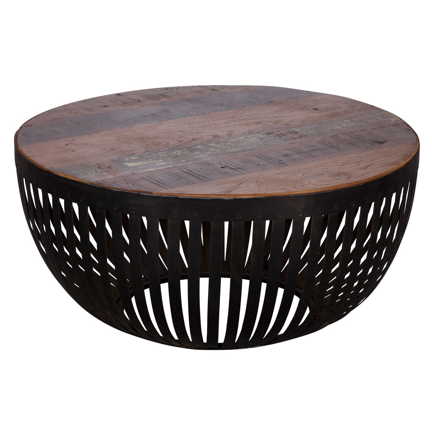 coffee table NISHA 70x33x70 cm wood / metal coffee table from industrial installations | Coffee table with wire basket | Coffee table with metal frame | Club table Lounge table | Design Stubentisch round