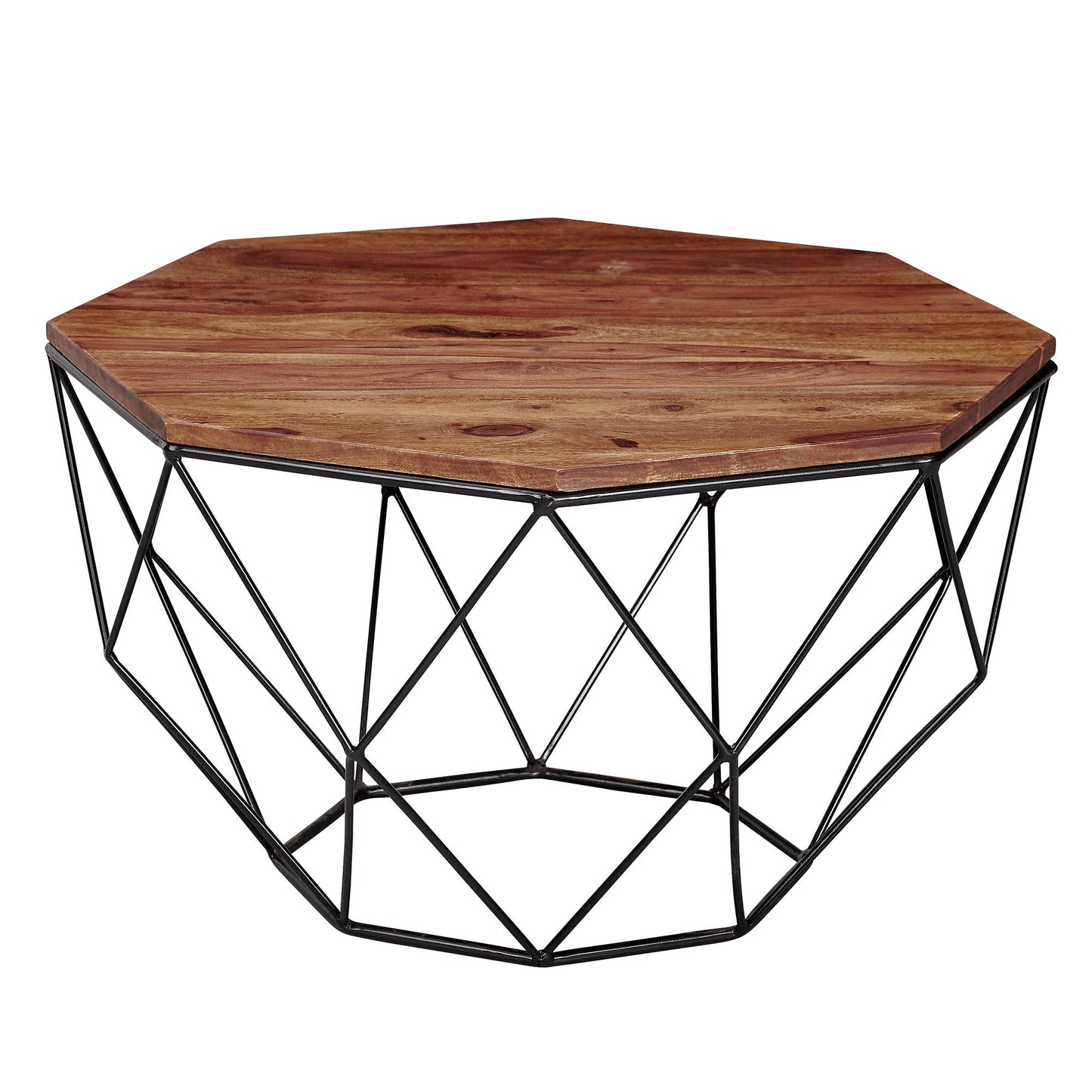 salontafel sheesham massief hout / metaal 66 x 40 x 66 cm | Woonkamertafel massief bruin | Salontafel Moderne houten tafel | Tafel woonkamer industrieel