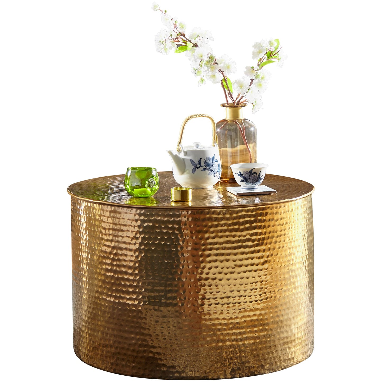 coffee table RAHI 61 x 40.5 x 61 cm Aluminum gold side table Oriental round | Flat hammered coffee table metal Design Coffee Table Modern | Coffee Table Indian Stubentisch Small