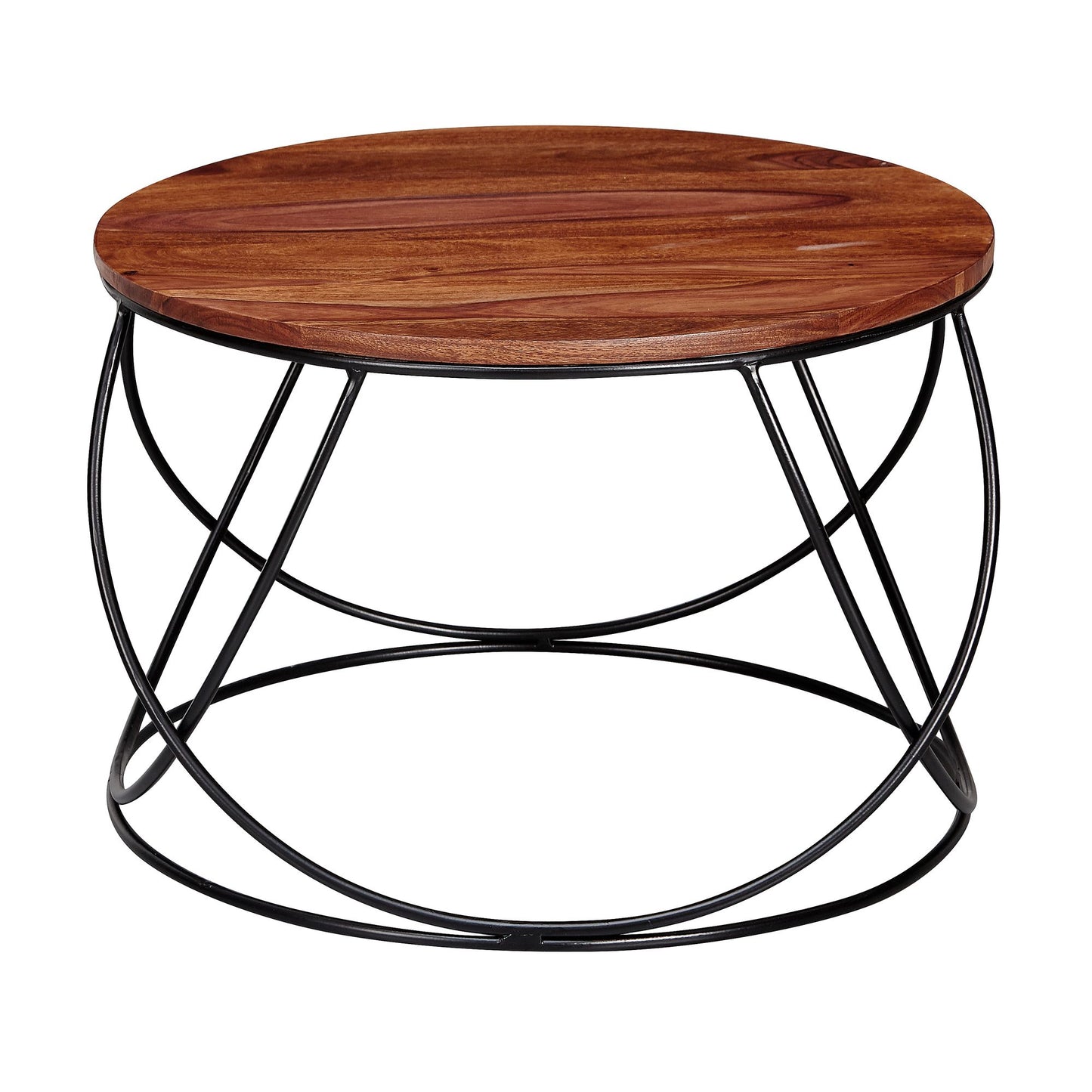 salontafel sheesham massief hout / metaal 60 x 40 x 60 cm | Salontafel rond massief bruin | Salontafel Moderne houten tafel | Tafel woonkamer industrieel