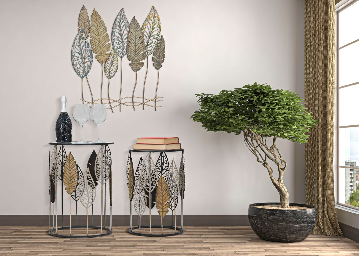 Tafel Ferro E Legno Foglie Set 2 Pcs 38×55 cm
