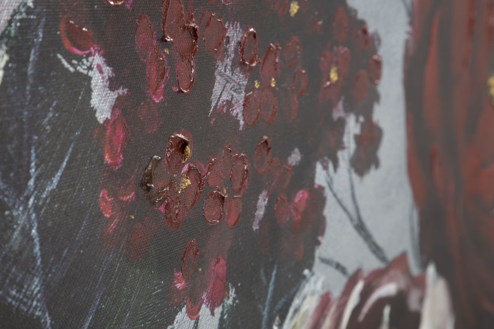 Schilderij Handmade Wall Painting White/red Flower Darkback 120×3,7×60 cm