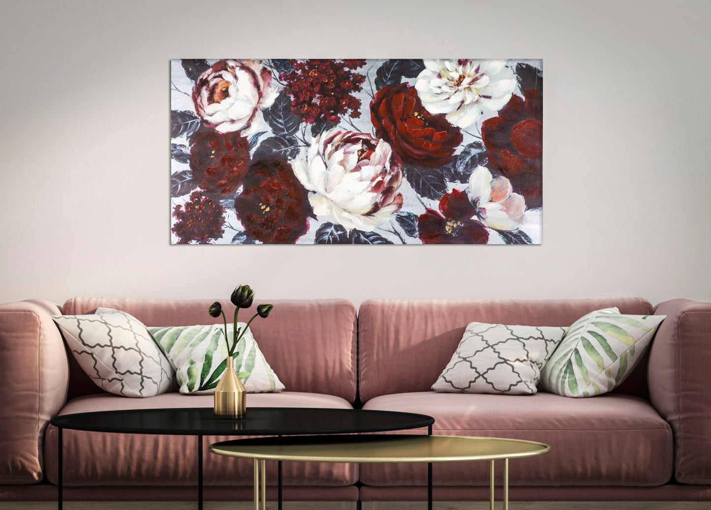 Schilderij Handmade Wall Painting White/red Flower Darkback 120×3,7×60 cm