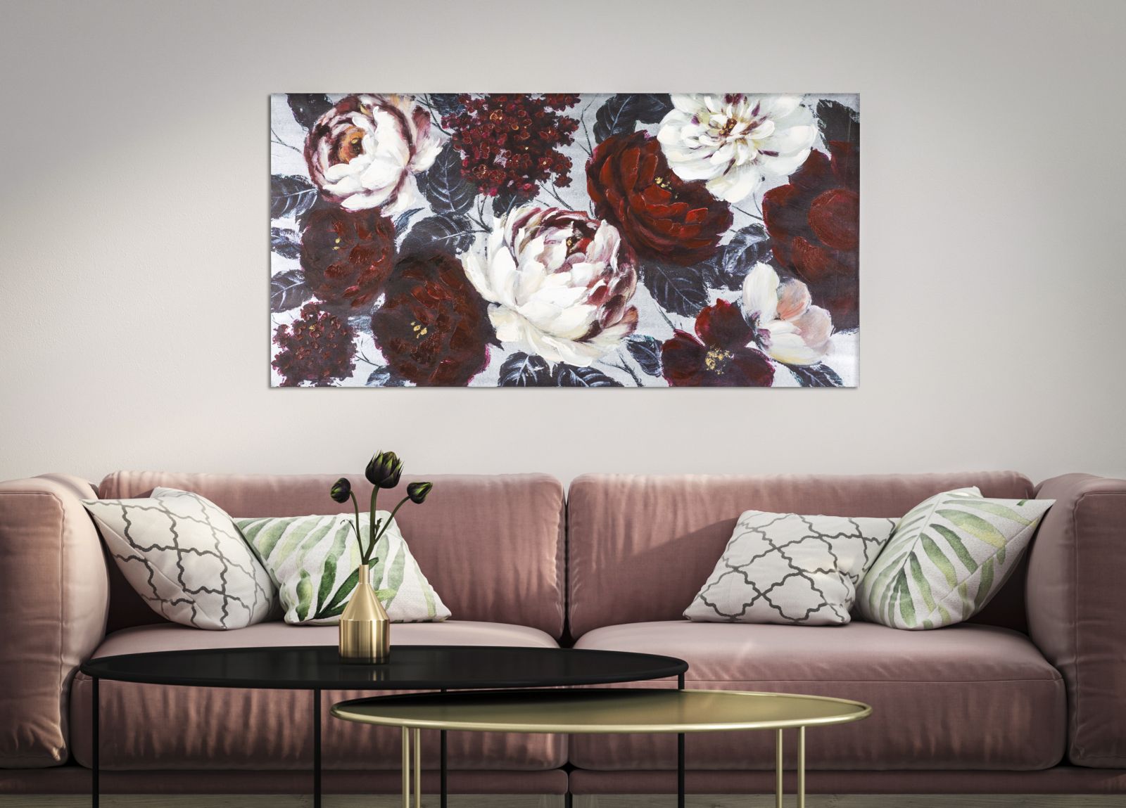 Schilderij Handmade Wall Painting White/red Flower Darkback 120×3,7×60 cm