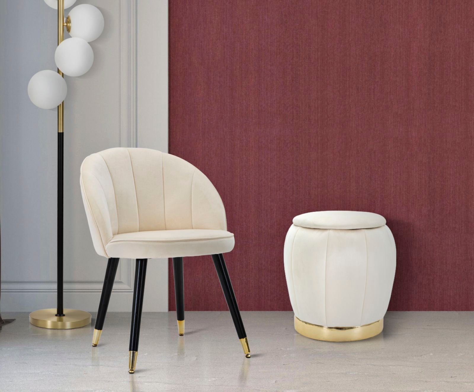 Kruk Stool/storage Paris Crema/gold Ø 43×43 cm