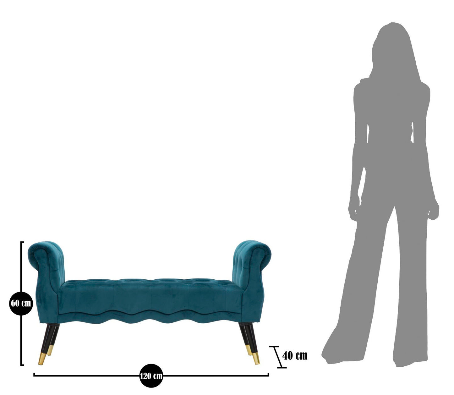 Bankje Paris Teal/gold 120×40×60 cm