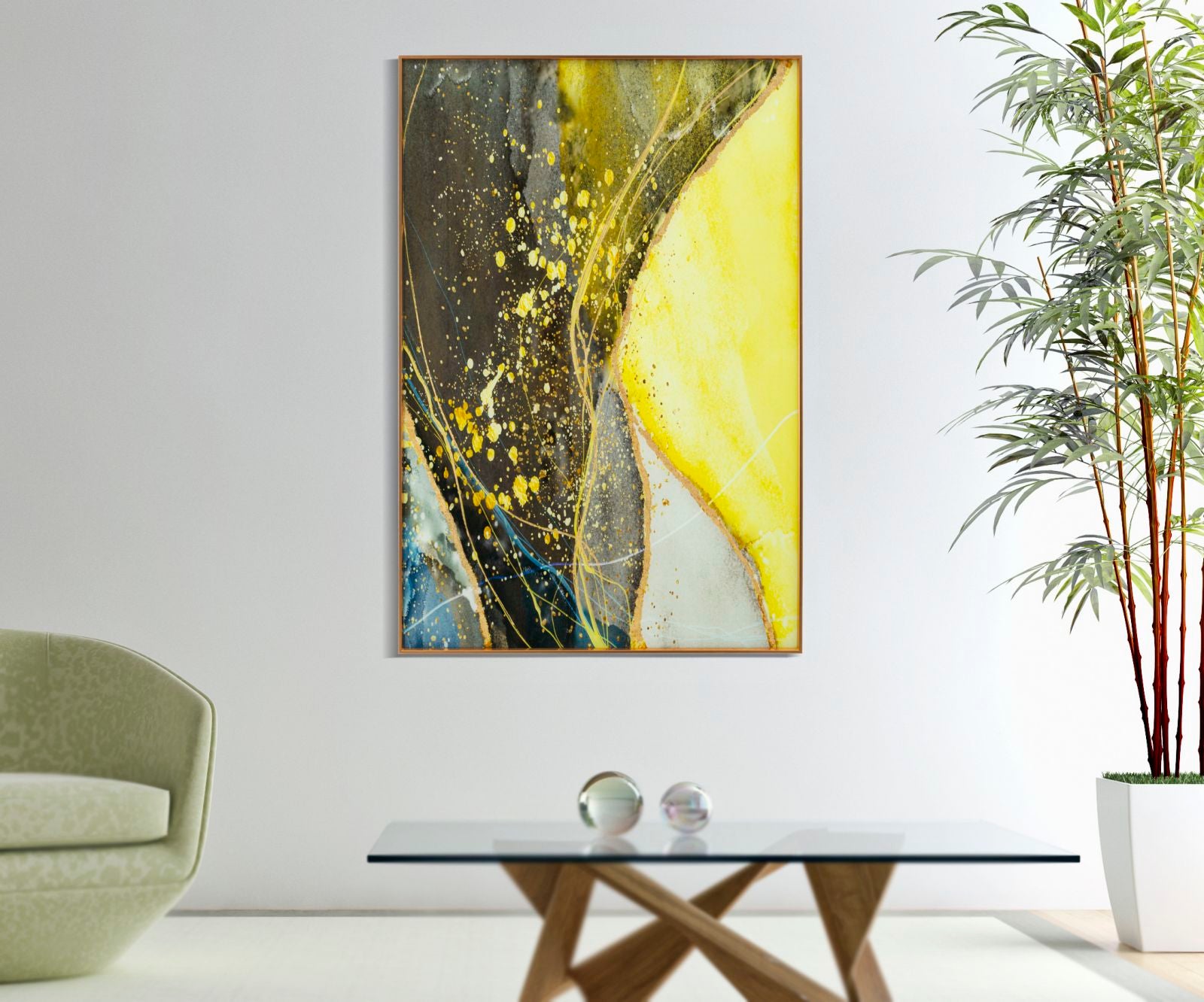 Wanddecoratie Glass Wall Panel With Frame Sunny 80×3,5×120 cm