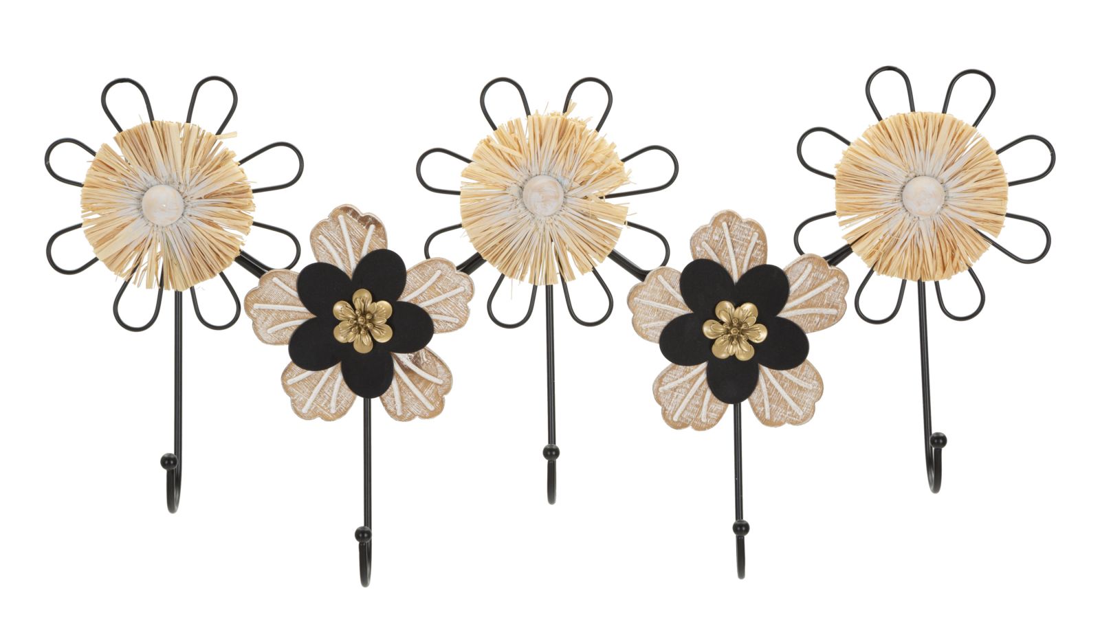 Kapstok Hanger Iron,wood & Raffia 61×5,5×30,5 cm